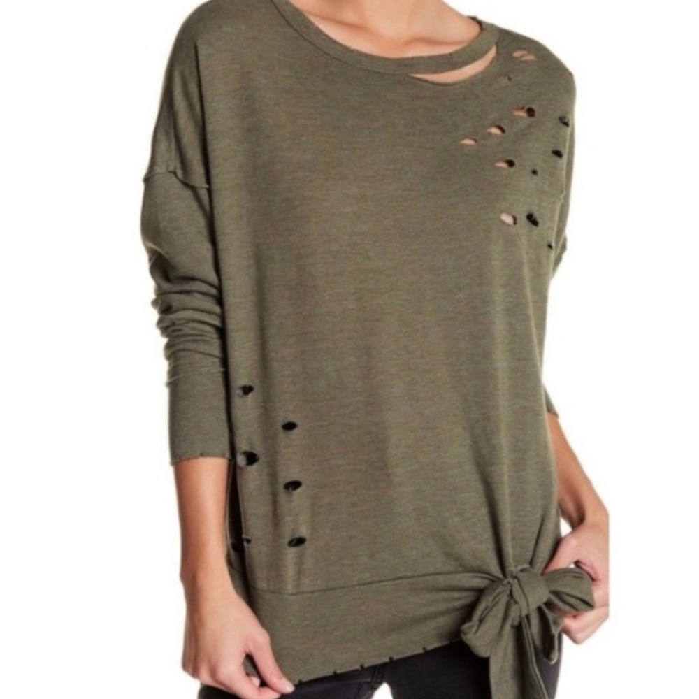 Abound Distressed Crewneck Pullover Sweatshirt Size: Small